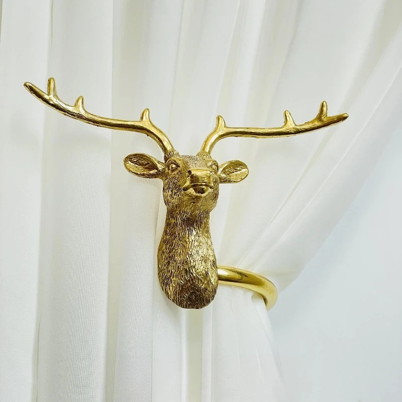 Handmade lost wax method Classical deer brass curtain hook wall strap hook light luxury living room bedroom American country