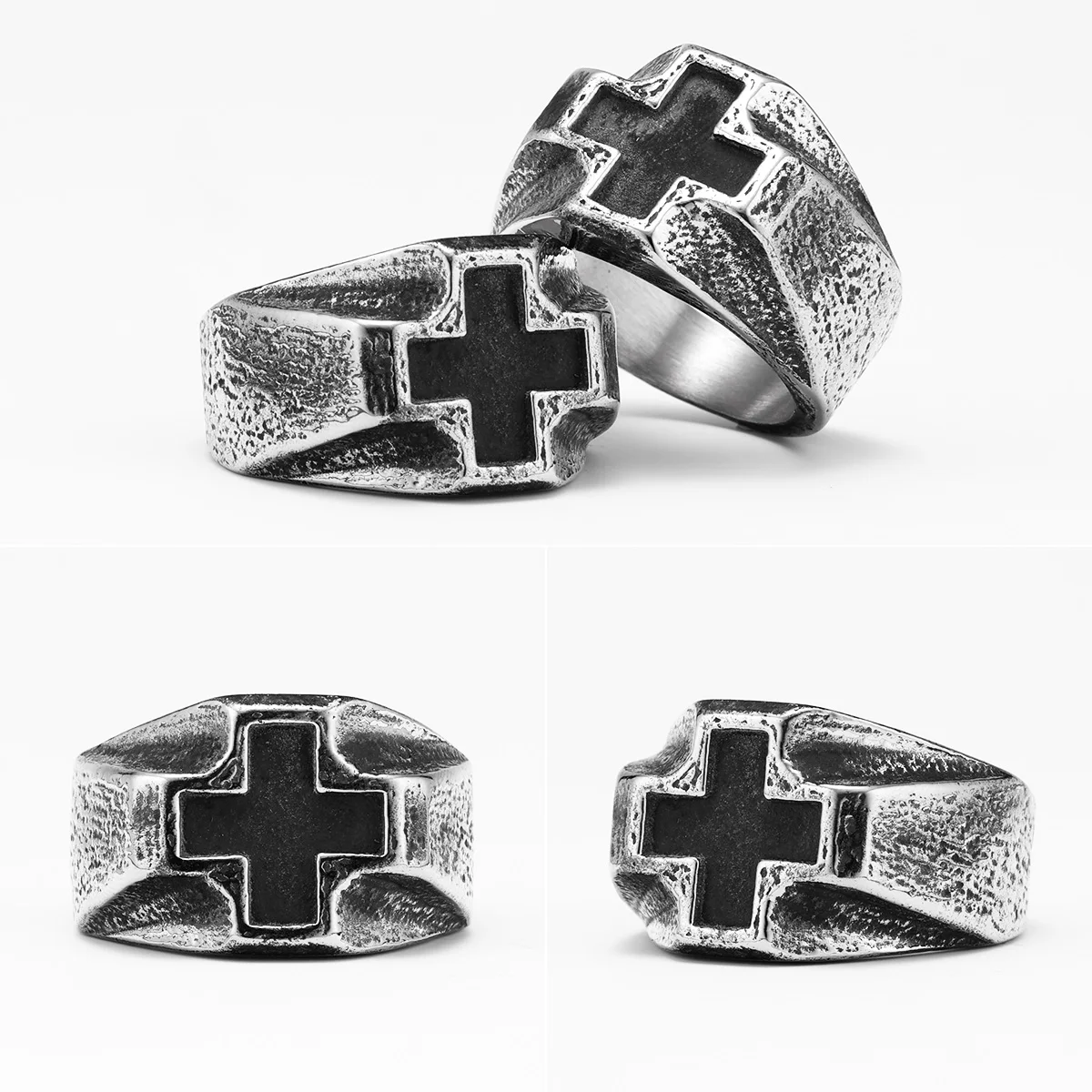 Vintage Black Cross Amulet Men Rings Stainless Steel Women Jewelry Punk Rock Cool Stuff Fashion Accessories Gift Wholesale