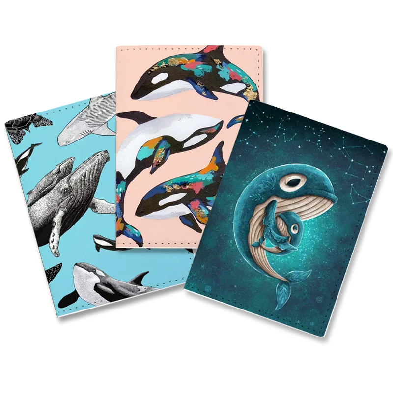 Couverture de passeport motif baleine bleue, porte-passeport de voyage en cuir pour hommes et femmes, portefeuille Ultra-mince, porte-cartes de