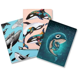 Creative Cartoon Blue Whale Pattern Passport Cover Men Women Travel Leather Passport Holder Ultra-thin Wallet Credit Card Holder