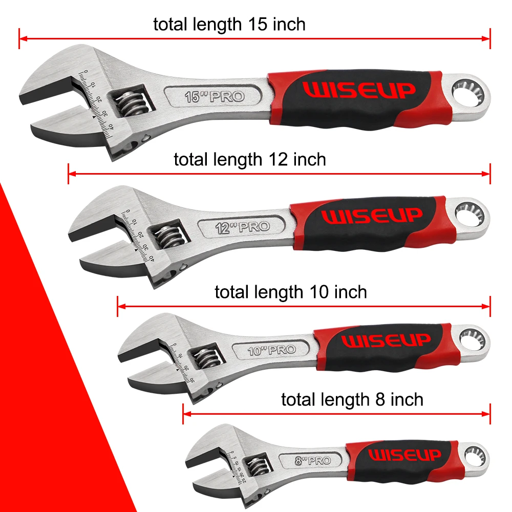 WISEUP 4 Styles Adjustable Wrench Professional Cr-V Forged With Anti-Slip Grip Wrenches Set Small Crescent Style Hand tools