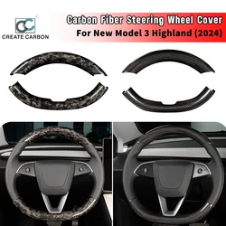 Carbon Fiber Steering Wheel Cover for Tesla New Refreshed Model 3 Highland Performance (2024+) Interior Steering Wheel Wrap