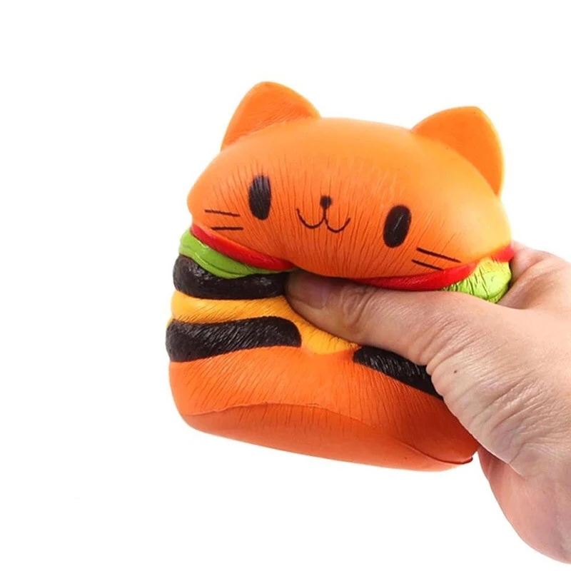 Jumbo Cat Face Burger Squishy Simulated Bread PU Scented Soft Slow Rising Squeeze Toys Stress Relief Baby Kid Toy Xmas Gift