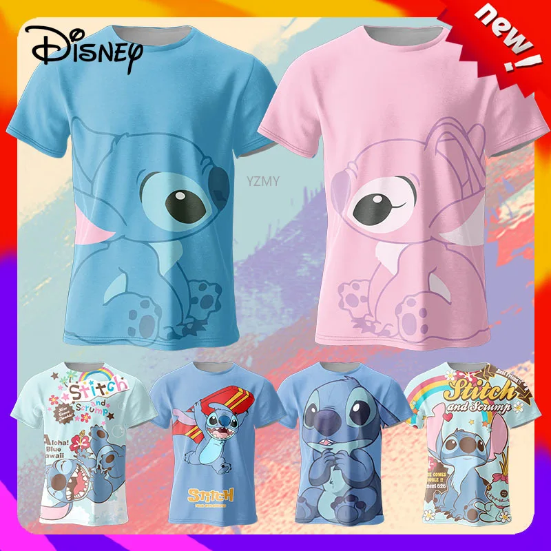 Stitch Boys and Girls T-shirt Disney Men's T-shirt 3D Printed Cartoon Short Sleeve MINISO Men's T-shirt Oversized Men's Clothing