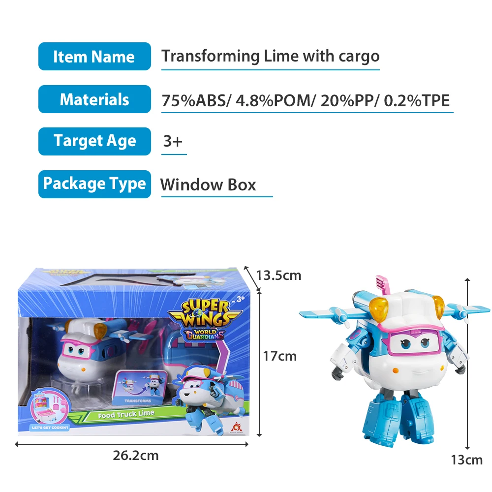 Super Wings 5 Inches Transforming Lime & Food Cart Include Food Molds Robot Transformtion Airplane Action Figures Anime Kid Toy