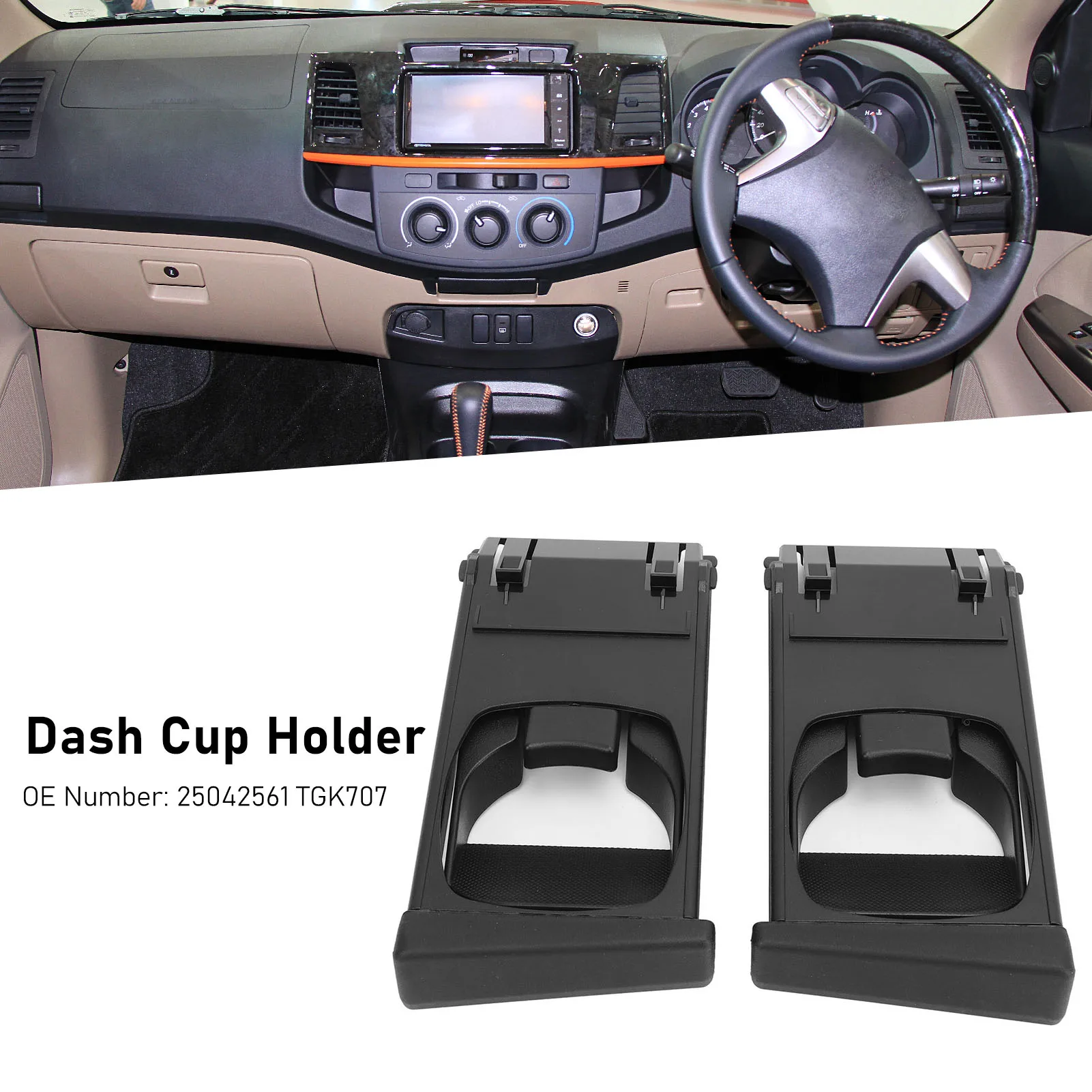 2Pcs Dash Cup Holder 25042561 TGK707 Stylish Sturdy Multipurpose Dashboard Cup Holder For Toyota Hilux Vigo 2005 to 2015