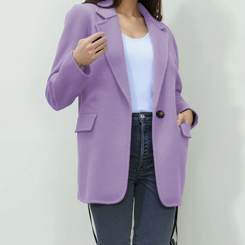 

Осенне-зимнее женское повседневное шерстяное пальто с лацканами, пуговицами и карманами, женский пиджак