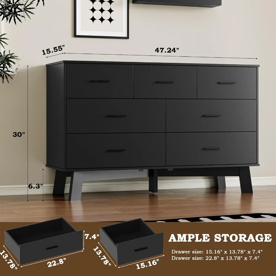 خزانة غرفة نوم حديثة ذات 7 أدراج مع تصميم قاعدة على شكل X بعرض 47.2، مقابض معدنية قابلة للتعديل في الساق المركزية، ميزة أمان مضادة للطرف #2