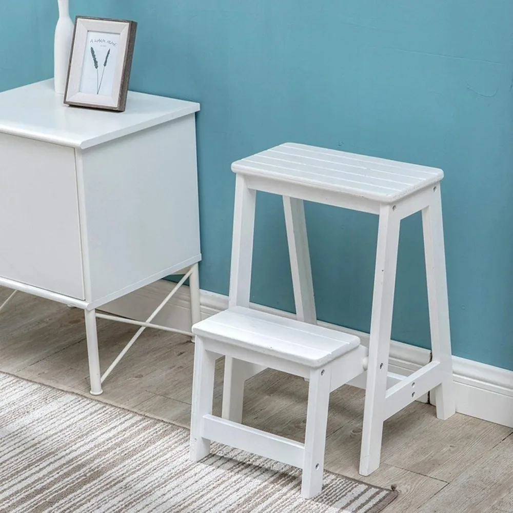 Folding Step Stool Wood Ladder Kitchen Multifunction Shoe BenchStepladder Small Foot Stool 2 Tiers Step Stools for Household and