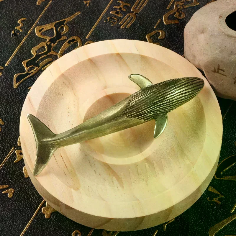 Brass Solid Shark Blue Whale Figurine Miniature Feng Shui Ornament Copper Marine Life Mini Desktop Decoration Craft Antique