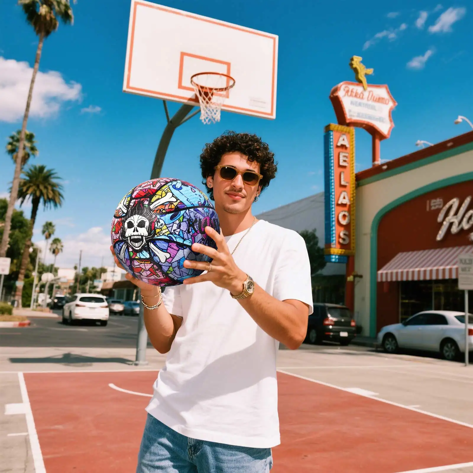 Kuangmi Pirates Basketball Men's Graffiti Street Ball Official Size7 29.5",KMBB172A