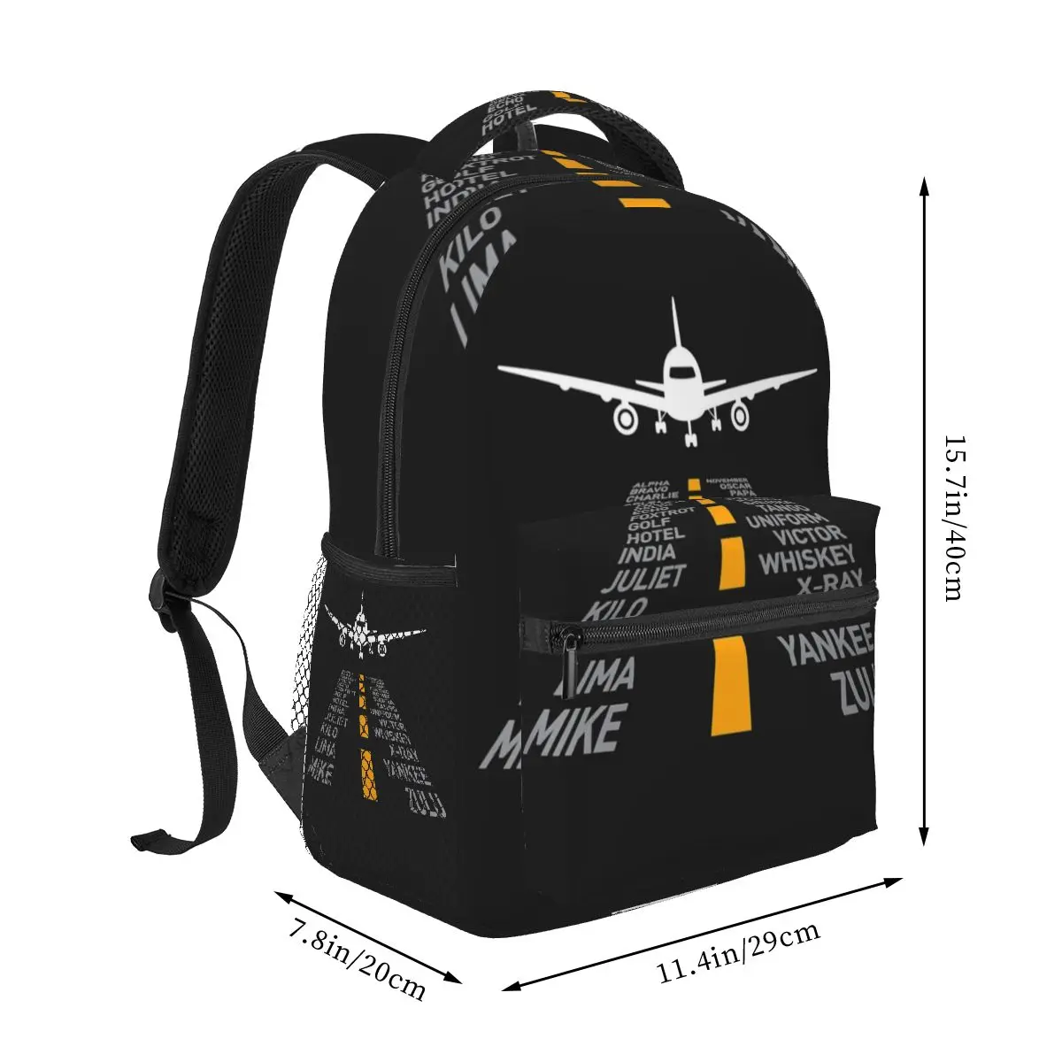 Airplane Pilot Gifts Airport Runway Phonetic Alphabet Plane Backpacks Boys Girl Bookbag School Bags Travel Rucksack Shoulder Bag