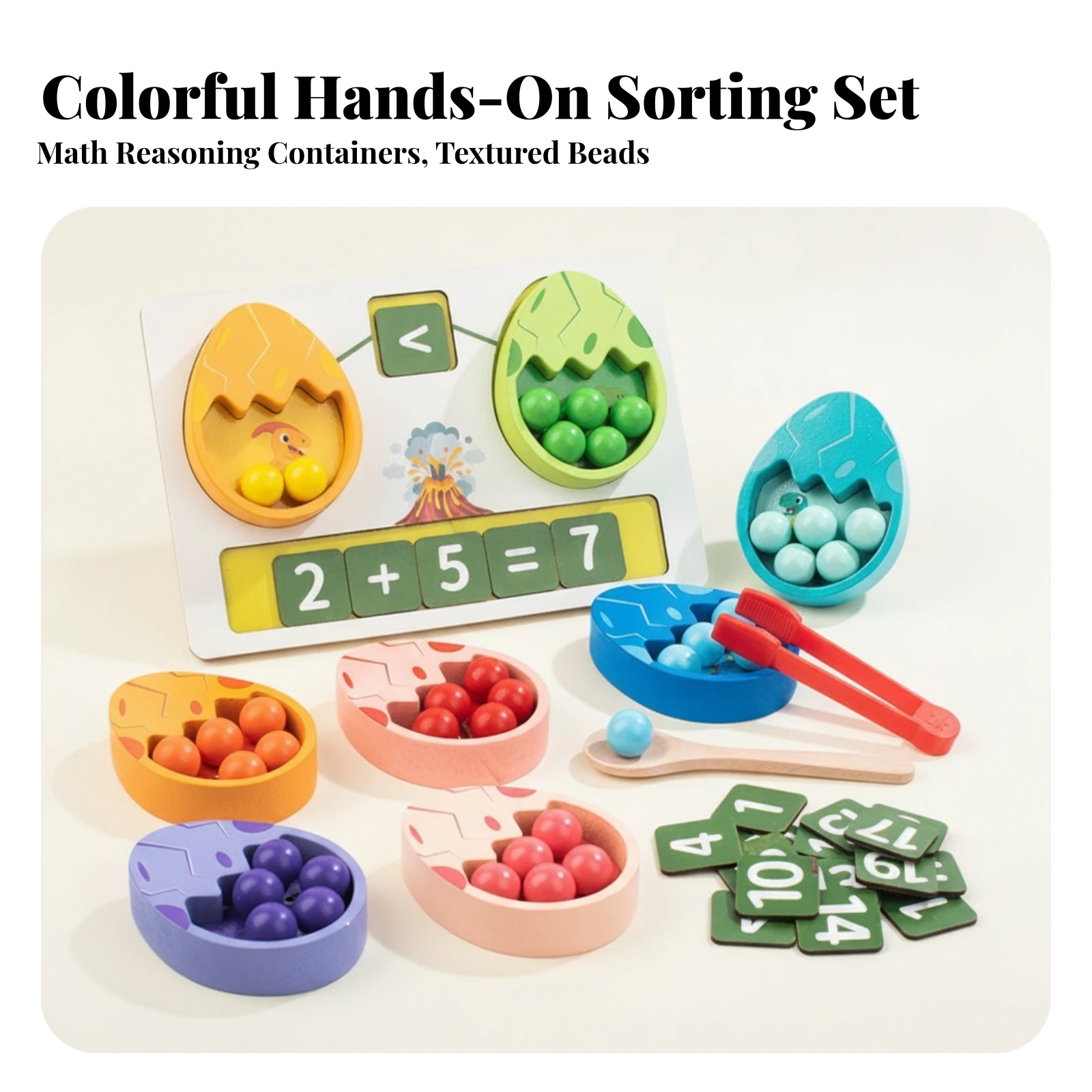 Dinosaur Egg Matching Game Early Learning Dinosaur Sorting Toy Set Counting Toy with Wooden Spoon Classification for Toddlers