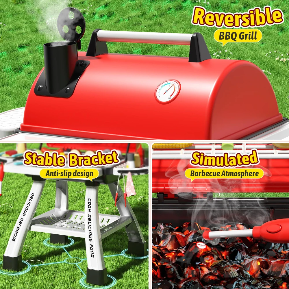 Conjunto de Parrilla BBQ de Juguete WizKidz para Niños - Juego Interactivo de Cocina al Aire Libre para Niños y Niñas, Accesorios de Cocina para Jugar.