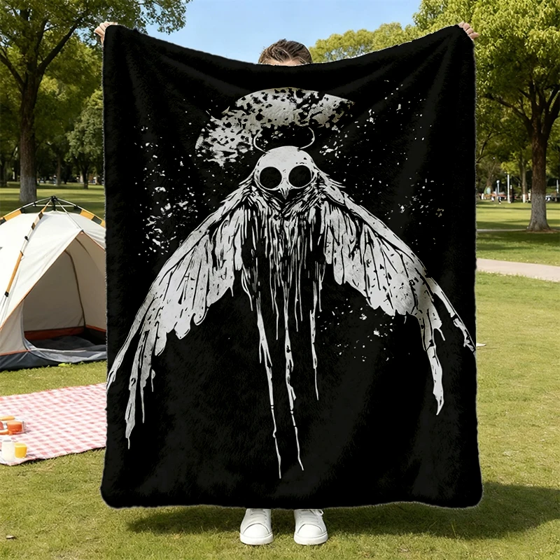 Cryptozoology Flannel Blanket Mothman Graphic Flannel Throw Cryptid Gift for Everyone Folk Horror Retro Cozy Blanket Mys