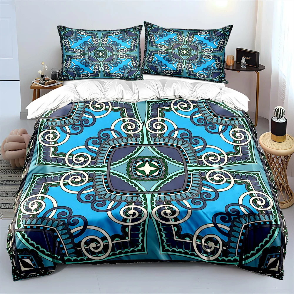 Complex geometry with blue tones Print Bedding Set 1 Duvet Cover 2 Pillowcases for Adult and Children Luxury Gift Full Size