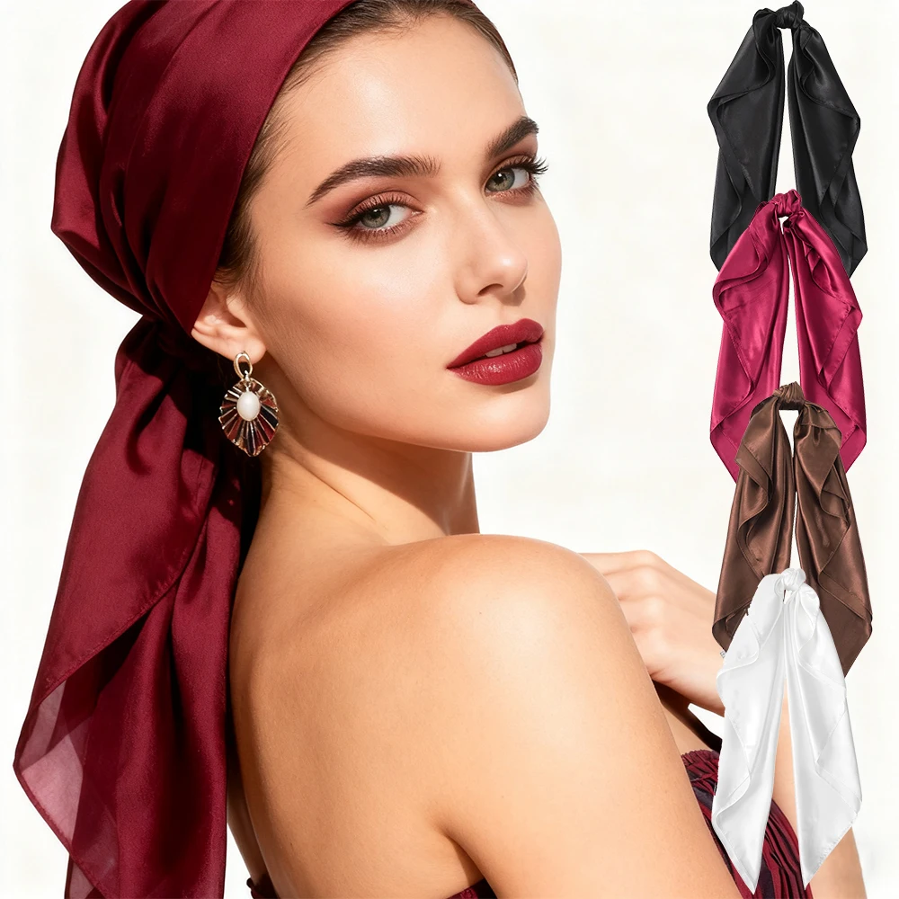 

4PCs Luxurious Plain Satin Square Headscarf Headband Fabric Hair Scarf Bands for Women Party Headwear Turban Hairband Headpiece