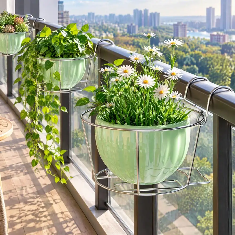 Stylish Round Metal Hanging Planters - Perfect For Balcony, Garden & Indoor Decor Flowerpot Hanger With Detachable Hook