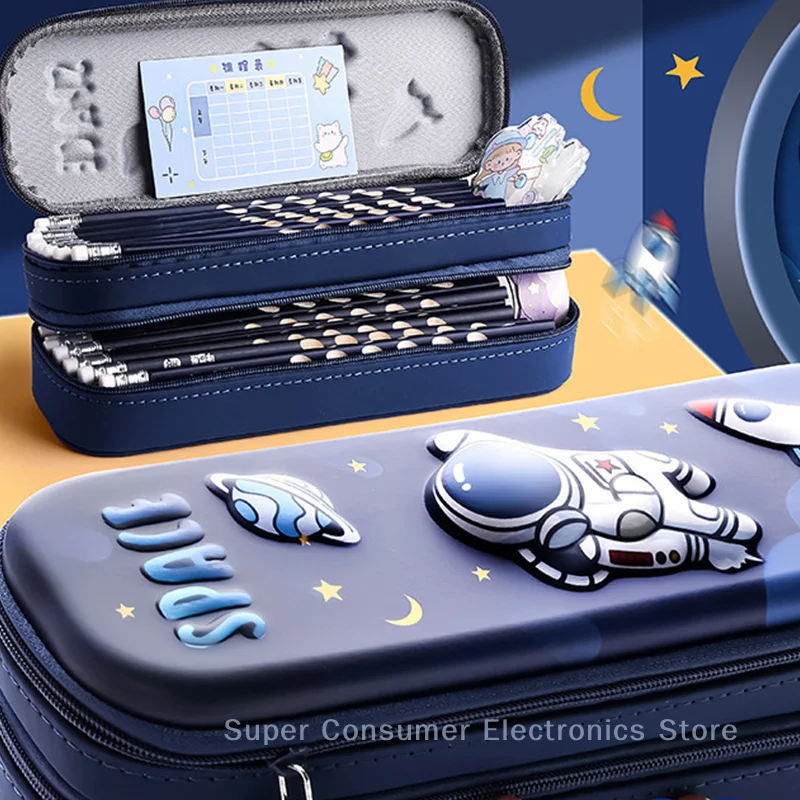 3D Astronaut Pencil Case Boys Stationery New Popular Student Double-layer Large Capacity Waterproof Pink Rabbit