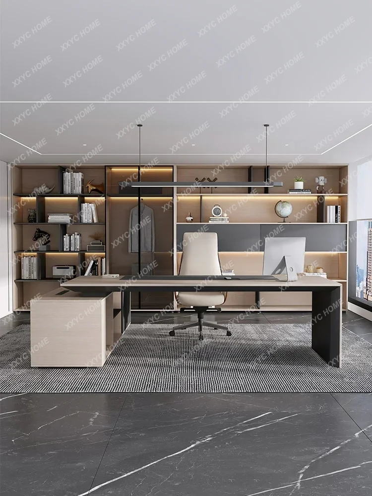 X-S Office Furniture File Light Luxury President Office Background Atmospheric Wooden Double Door Glass Bookcase HG