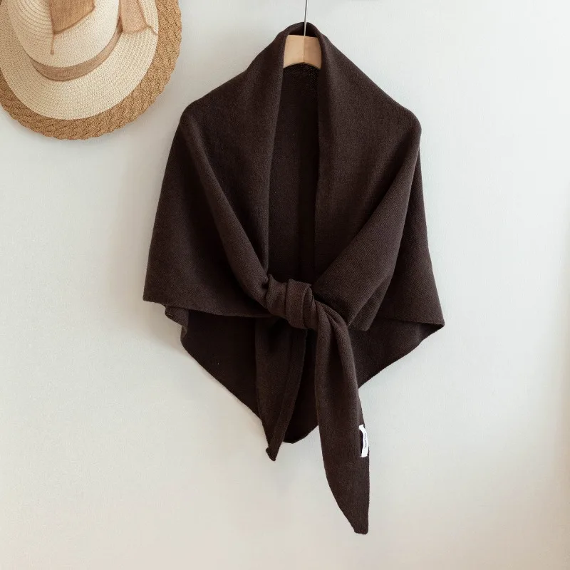 

100% шерстяная треугольная шаль для осени/зимы, однотонный шерстяной шарф, высококачественный универсальный монохромный жилет для тепла