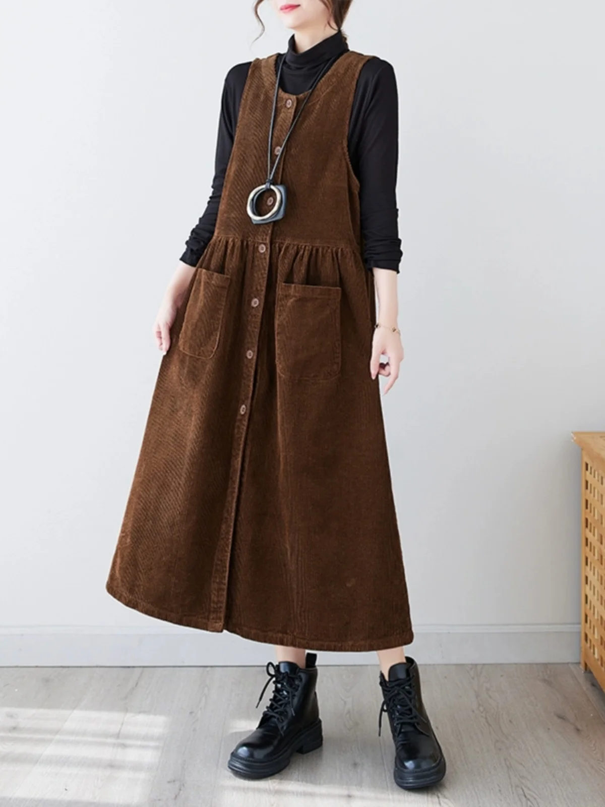 Gilet in velluto di cotone retrò Waed Dr Gonna a trapezio a vita alta a colori da donna con bottone singolo Svel Dr Autunno Inverno