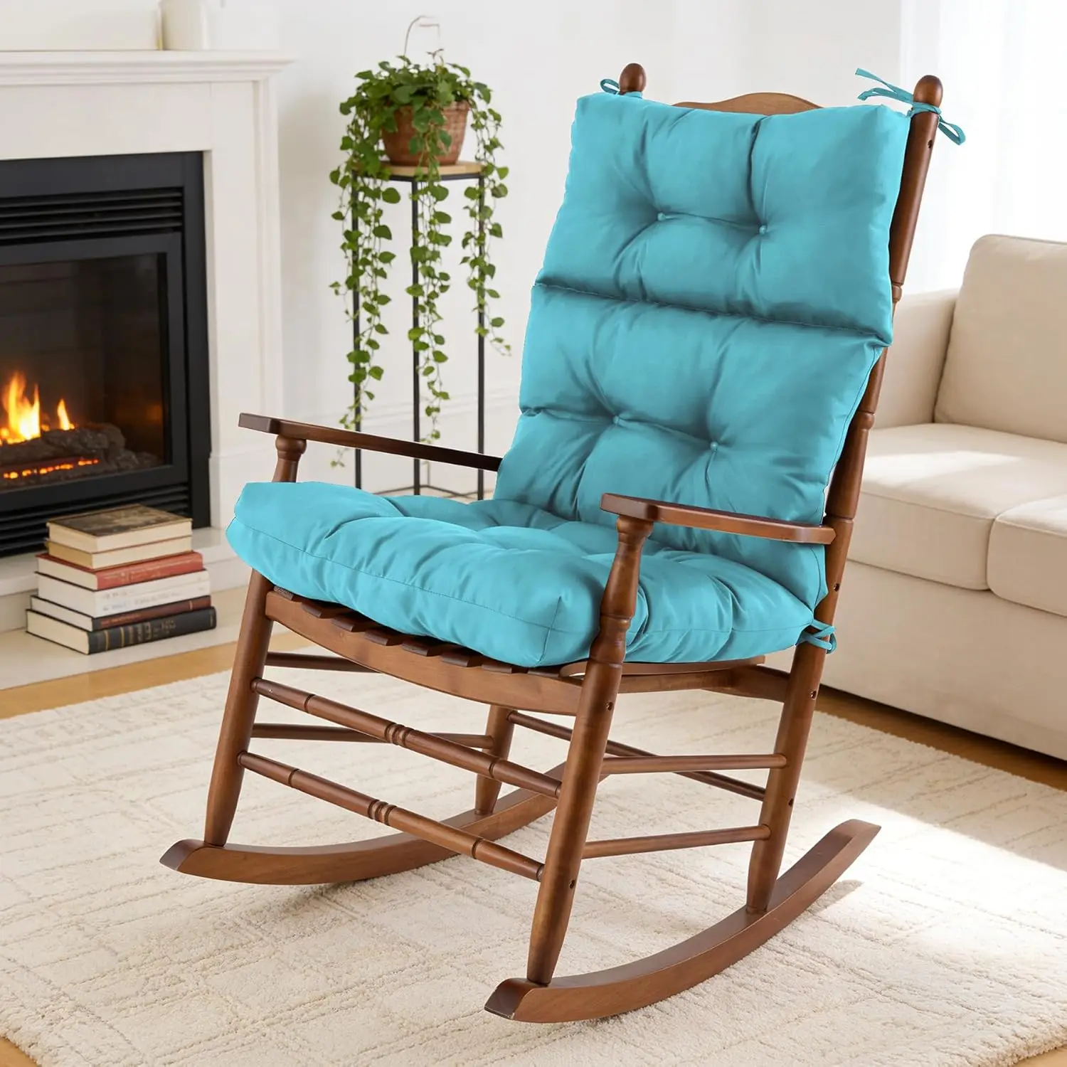 

Водонепроницаемые и устойчивые к выцветанию подушки для кресел-качалок, подушки для садовой мебели с высокой спинкой из пены с эффектом памяти и завязками, 44x23x4 дюйма