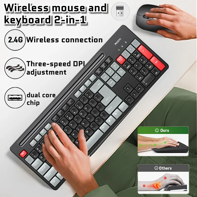 USB Wireless Keyboard and Mouse Set Silent Ergonomic Design for Desktop Laptop Computer Home Business Use Commercial Home Office