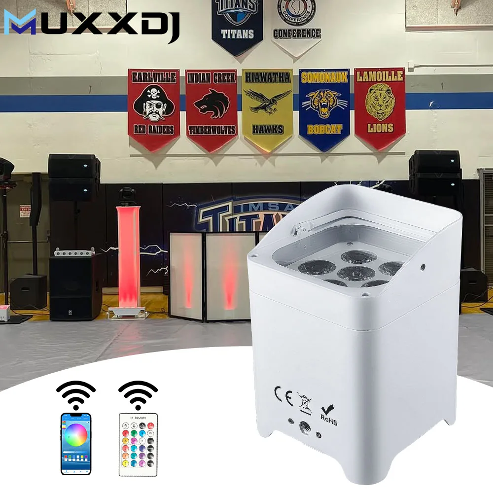 

MUXXDJ 6x18W 6in1 RGBWA UV Disco With Battery Uplight Wireless Remote Control Smart LED Par Wifi For Disco Dj Stage Party