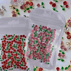 20Pcs/Bag Red/Pink Metal Cherry Nails Charms 3D Shiny Rhinestones Cherry Nail Art Decor Luxury Alloy Zircon Cherry Manicure Part