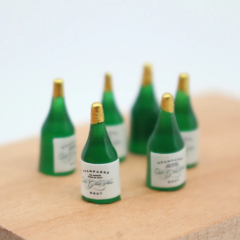 6Pcs 1/12 Dollhouse Simulation Wine Bottles Dollhouse Champagne Bottle Model Dolls House Drinks Decoration Accessories