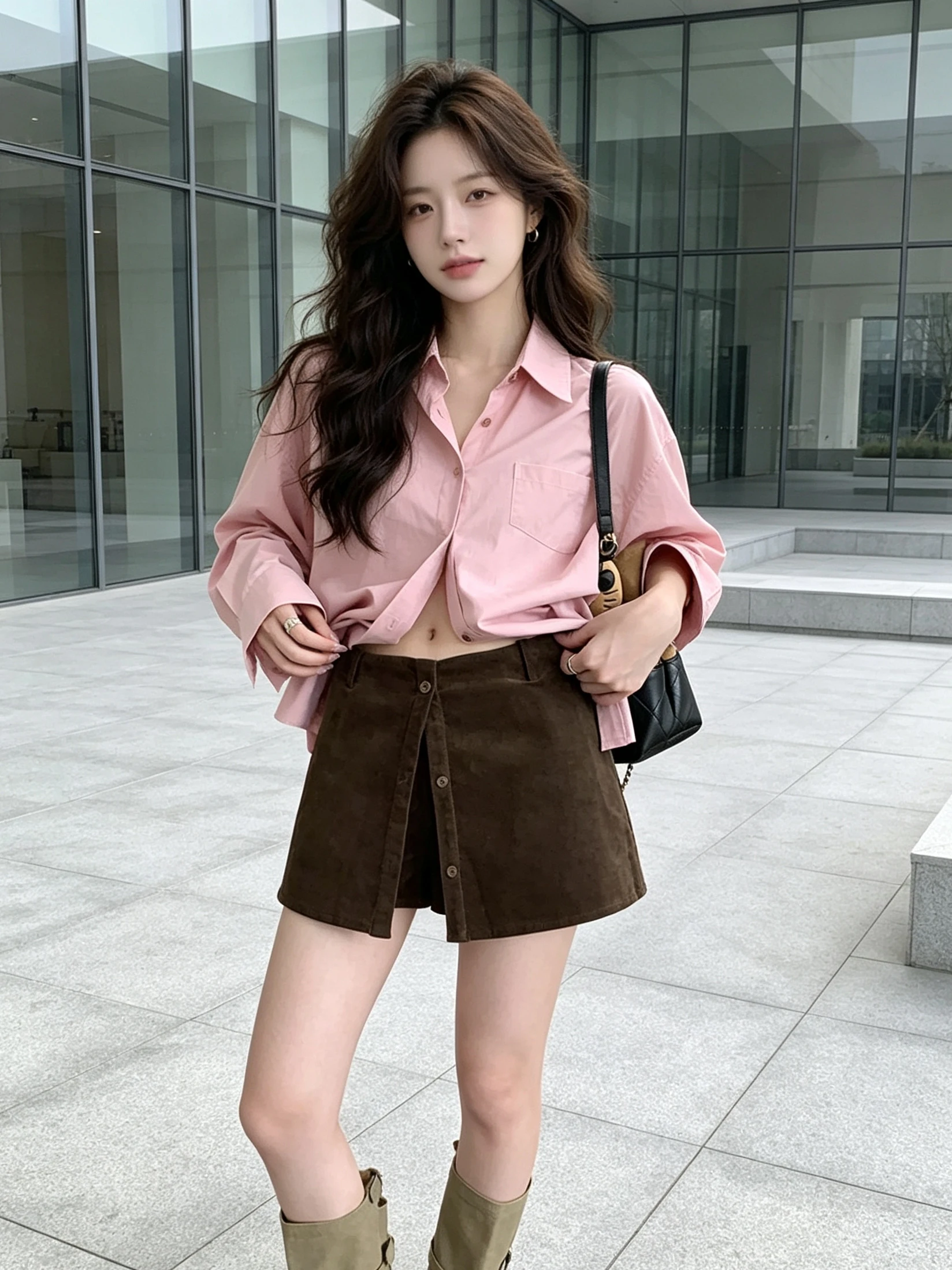 Retro Fake Two-Piece Corduroy A-Line  Skirt Women's High Waist Hip Concealing Slimming Half-length Skirt Pants