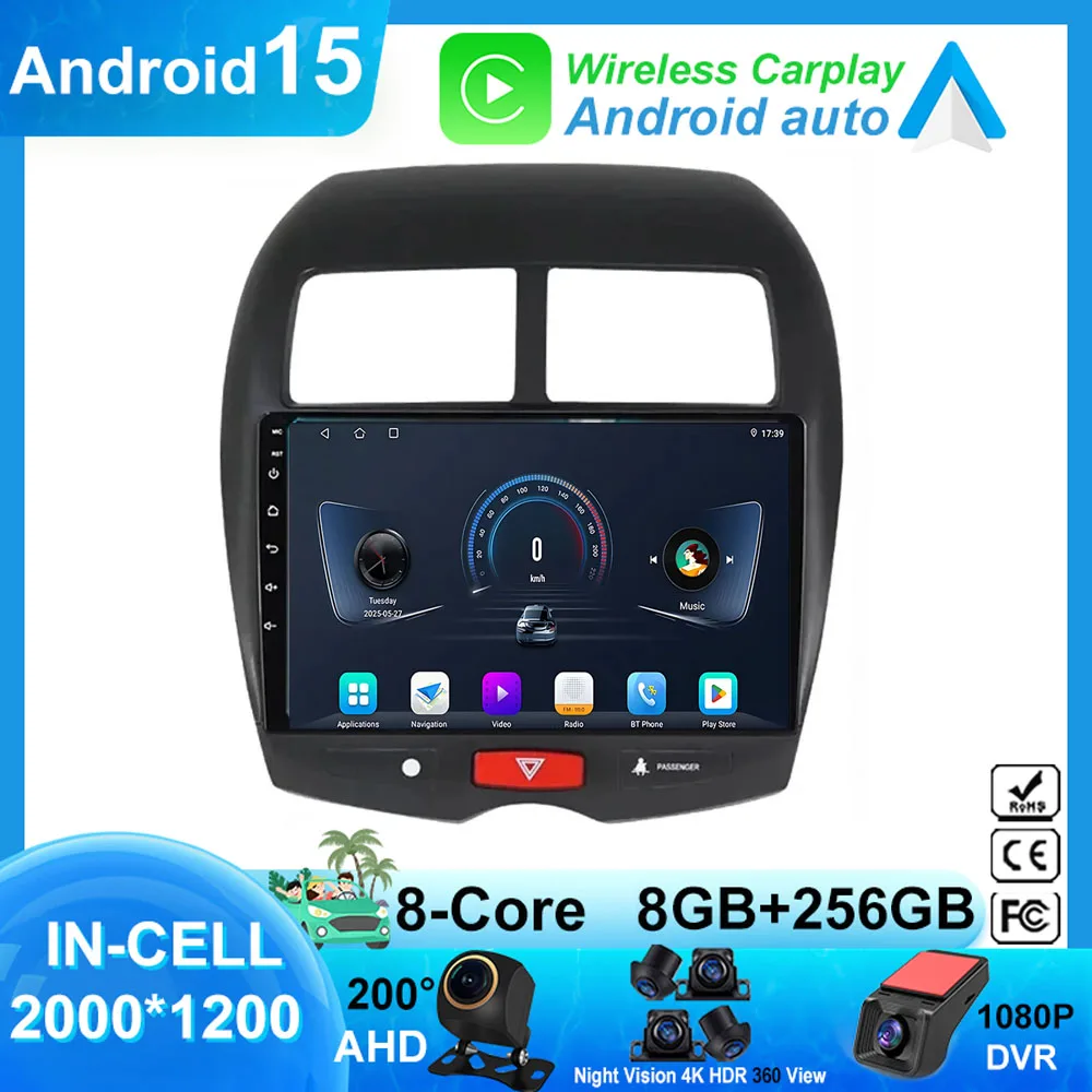 Android 14 For Mitsubishi ASX 2010-2016 Auto Stereo Carplay Multimedia Car Radio Video Player Navigation GPS NO 2din DVD QLED BT