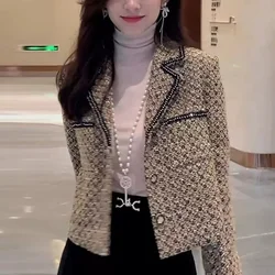 Suit collar Wool Jacket ong sleeved small Fragrant Style Short Jacket, Women's Autumn 2024 New High-End Cardigan Top Lady Blazer