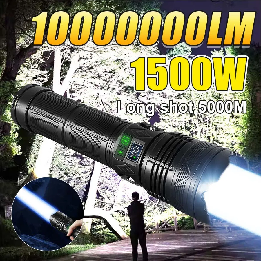 

10000000LM 1500W светодиодный самый мощный фонарик с COB-светом, супер яркий фонарь, перезаряжаемые фонари, уличная лампа для кемпинга