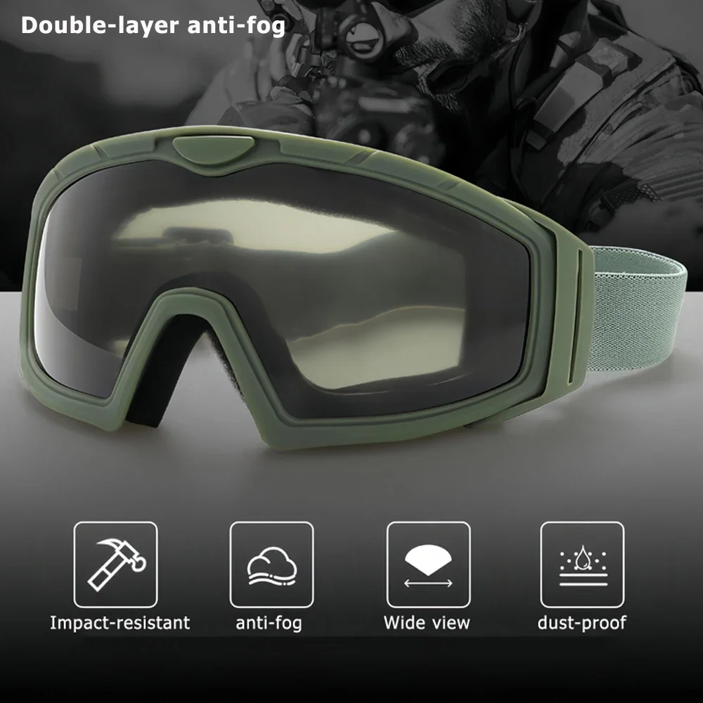 Anti Fog Tactical Goggles Double Layer UV400 Impact Resistant Explosion-Proof CS Paintball Glasses with Interchangeable Lens