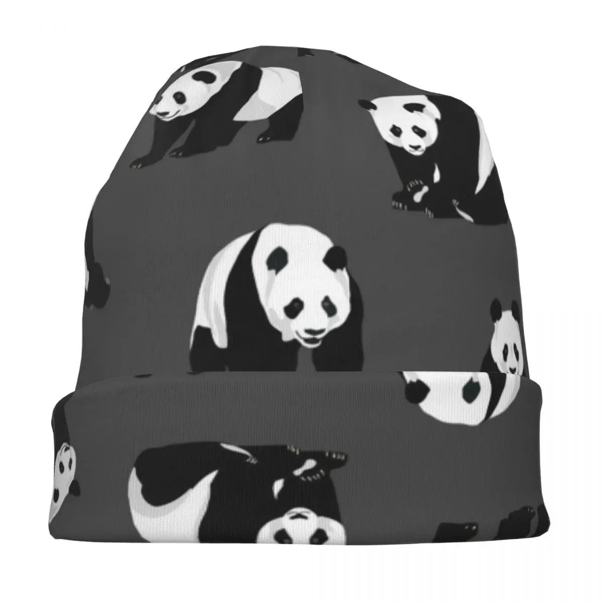 Pandas On Grey Bonnet Hats Fashion Street Skullies Beanies Hats Panda Bear Cute for Men Women Knitted Hat Warm Dual-use Caps