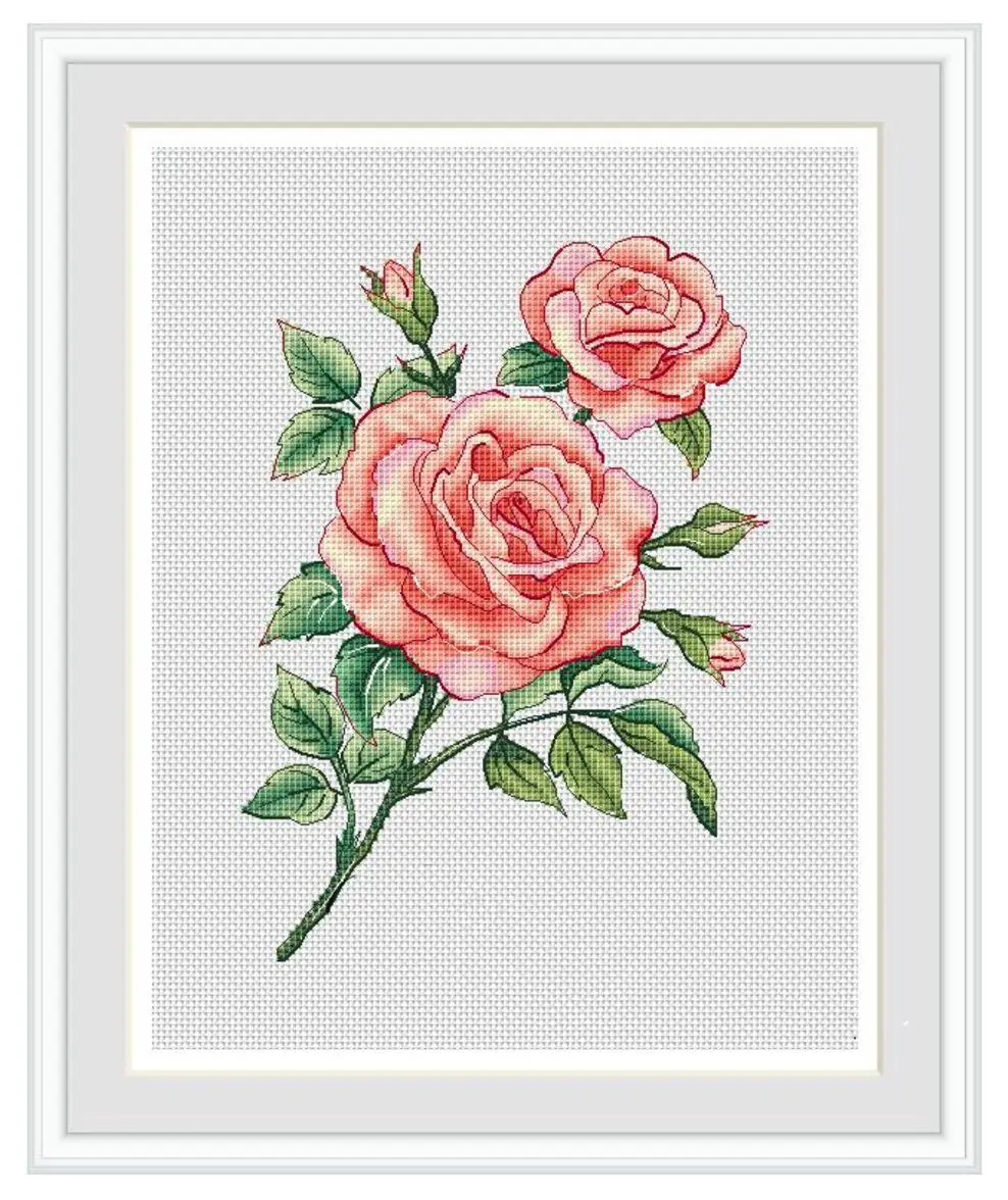 8-declaration of love-pink Rose Flower 26-32 DIY Cross Stitch Kit Aida 14CT 14CT Canvas Fabric Embroidery Set Living Room Decor