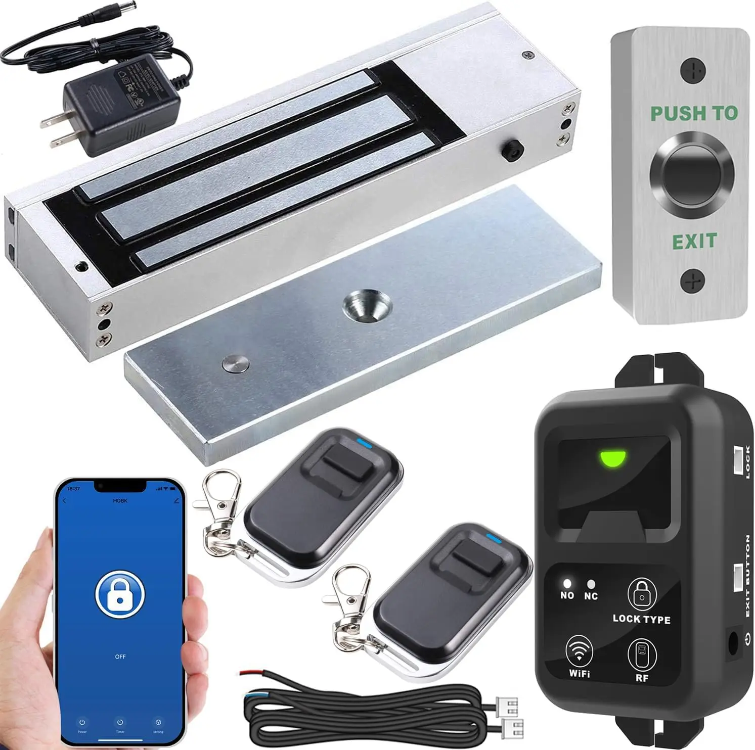 

2.4GHz WiFi Remote Access Control System with Smartphone App, 1200lb Electric Magnetic Door Lock Kit