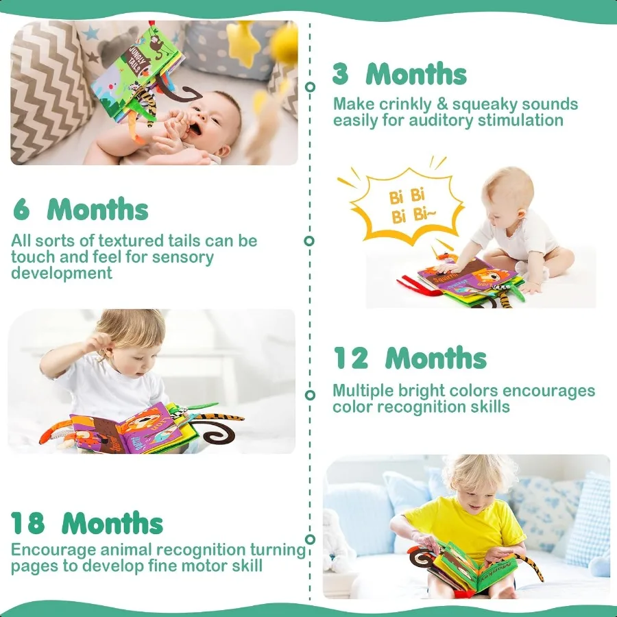 beiens Babybücher, Spielzeug, Touch and Feel, Crinkle-Stoffbuch für Kleinkinder, 0361218, Monate, frühe Entwicklung, interaktiver Kinderwagen
