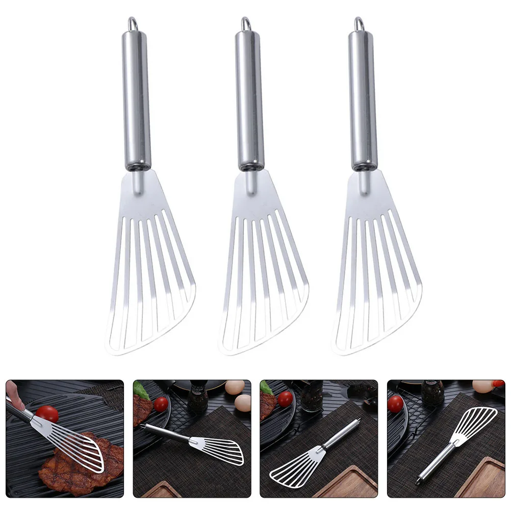 3 個ステンレス鋼スパチュラステーキフライ魚用スロット付きターナーキッチンツールベーキングガジェット調理器具耐熱