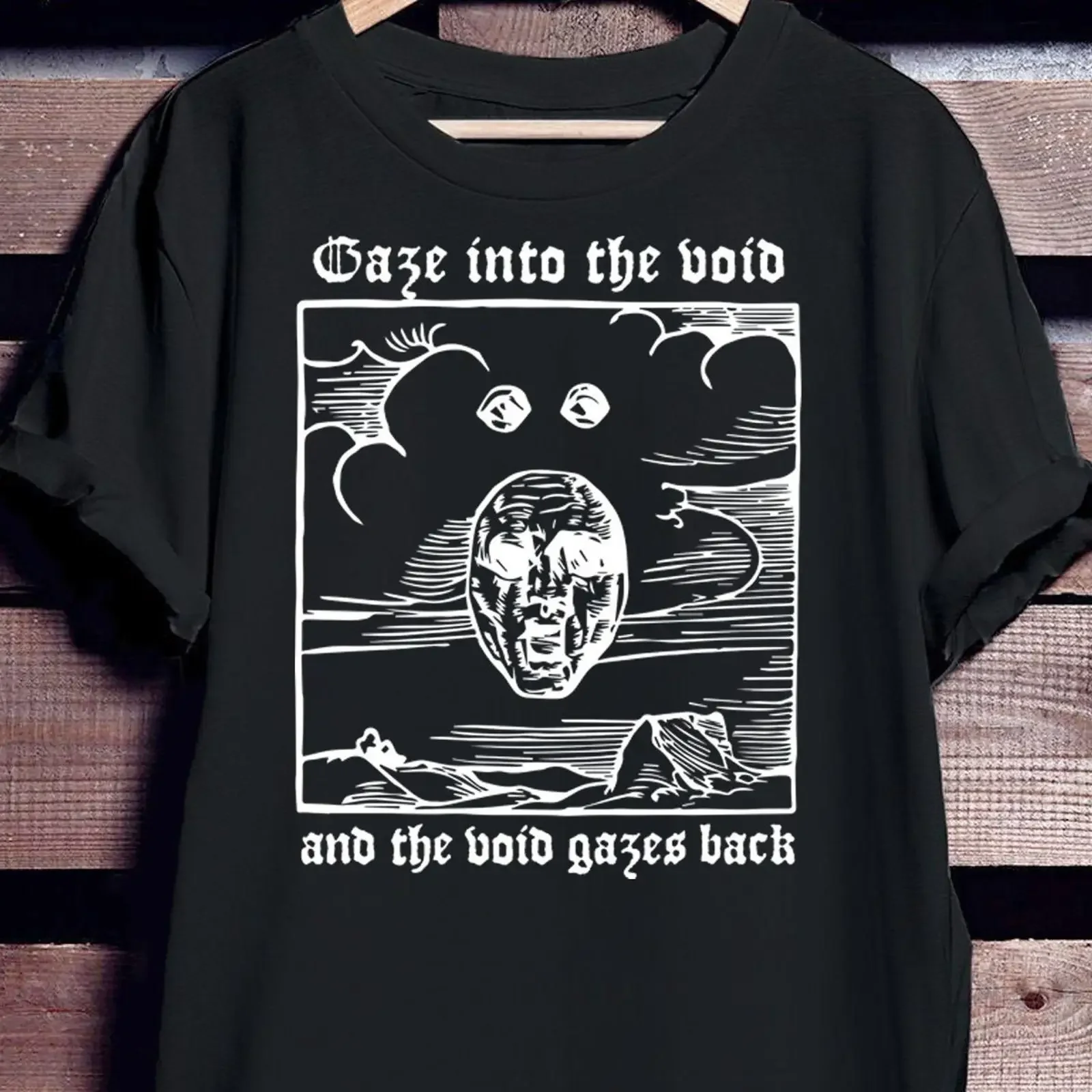 Gaze Into The Void T Shirt Sizes S 3XL print goth tee top clothes death horror gothic vintage Washed designer clothes Stylish