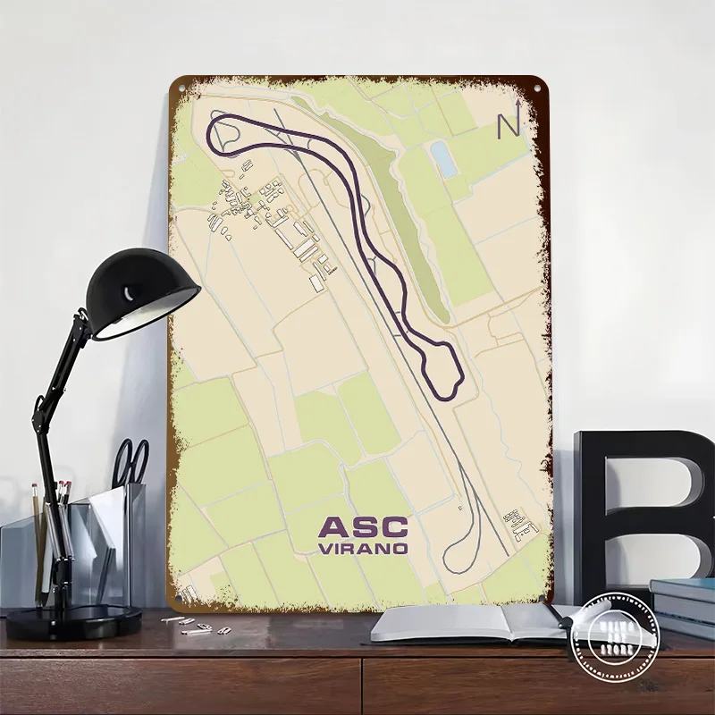 ASC Virano Race Track Map 3D Texture Metal Poster Customized Wall Art Tin Sign Gift for Mancave Vintage Decorations Home Decor