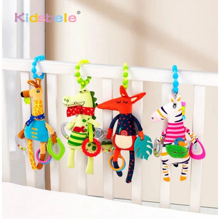 لعبة معلقة لعربة الأطفال مع حيوانات قطيفة، عضاضة خشخيشة |   لعبة مونتيسوري الحسية لحديثي الولادة لعبة أنشطة مقعد السيارة