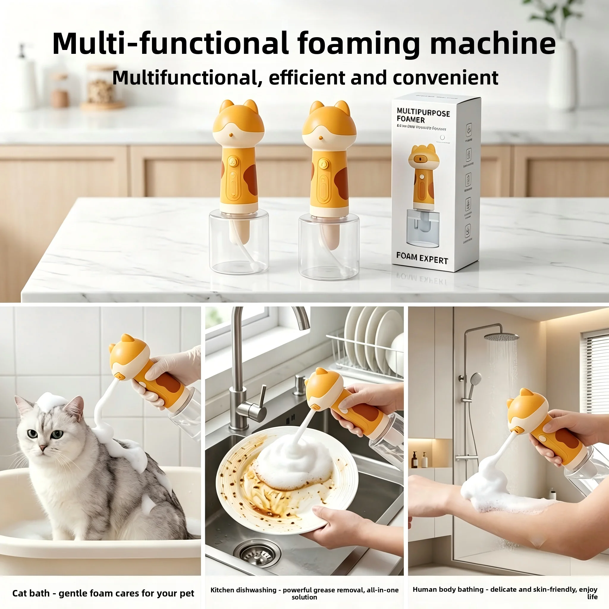 Electric Foam Dispenser USB Rechargeable 3 In1 Pet Bath/Body Shower/Dish Soap Multifunctional Bubble Machine for Pet Grooming