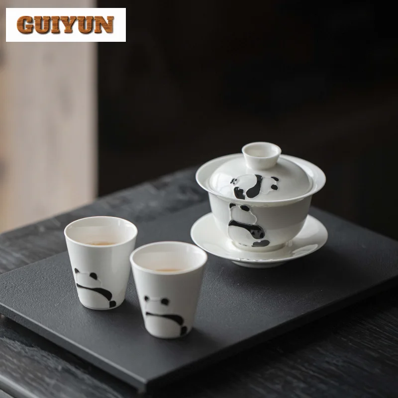 150ml Hand-painted Panda Gaiwan Cute Animals Three Talent Sopera Tea Tureen Luxury Tea Maker Cover Bowl Teaset Collection Gifts