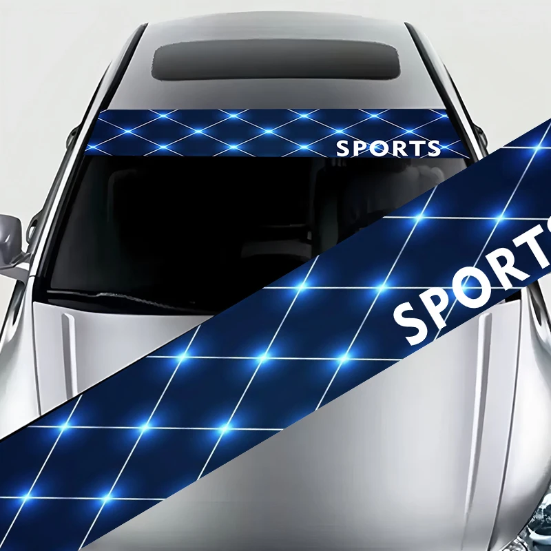 قطعة واحدة من شريط زخرفي الرياح الرياضي ذو تأثير ضوء المعين الأزرق، أداء ممتاز، تصميم فريد، ملصق الزجاج الأمامي