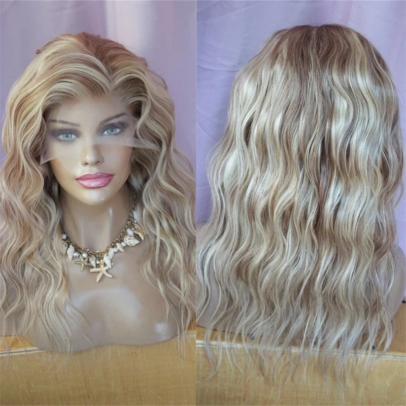 

Synthetic Lace Front Wigs For Women 22“ Highlight Ash Blonde Body Wave Wig HD Invisible HD Lace Wig High Heat Fibre Cosplay Wig