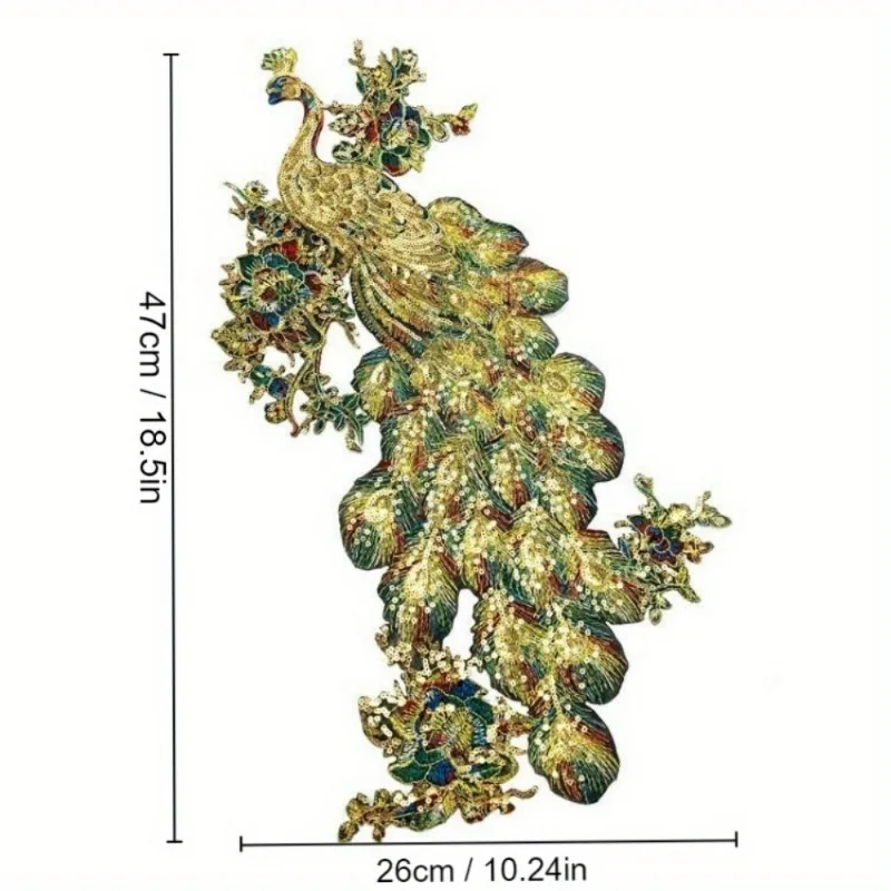 Sequin Embroidered Peacock Birds Applique Trimming Sewing Patch Wedding Gown Dress DIY Crafts