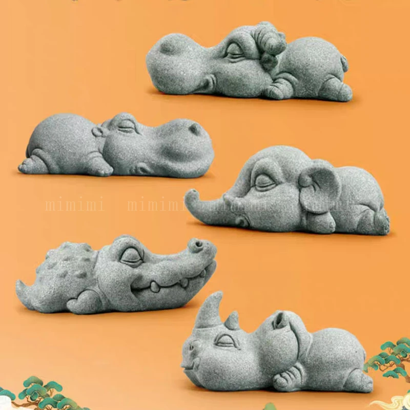 Concrete Ornament Silicone Mold Prairie Animal Cartoon Crocodile Rhino Elephant Buffalo Hippo Fish Tank Cement Decoration Forms